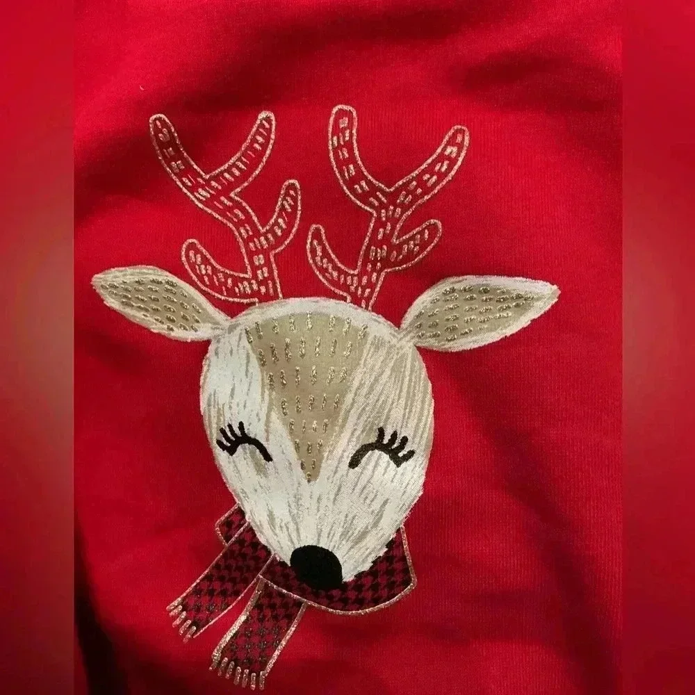 CARTER’S RED FLEECE REINDEER PULL OVER LONG SLEEVE TOP. SIZE 3T. NWT